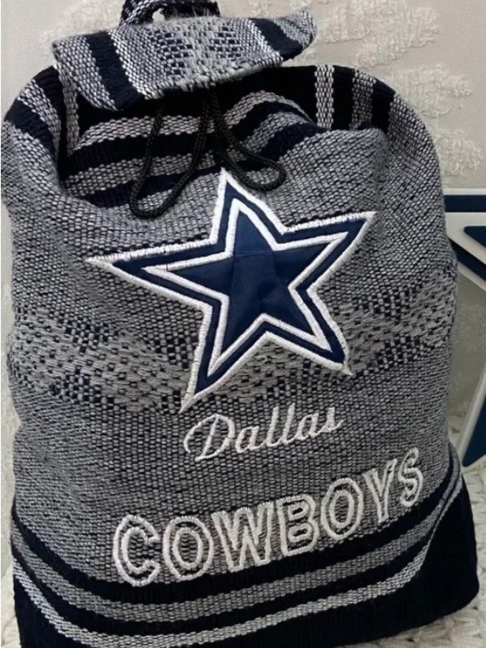 NFL Dallas Cowboys Knit Drawstring Backpack in Gray and Navy
